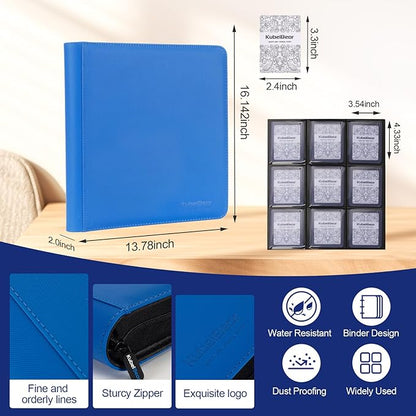 Toploader Binder – 360 Capacity, Zippered Trading Card Holder for MTG, Sports & Collectible Cards – Acid-Free, Durable & Travel-Friendly Storage (Blue dots, Toploader Binder)