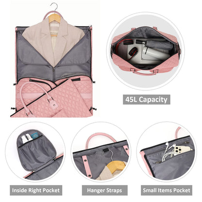 Womens Convertible Garment Bags for Travel, Modoker Waterproof Carry On Garment Bag Garment Duffel Bag - 2 in 1 Hanging Suitcase Suit Travel Luggage Bag, Pink
