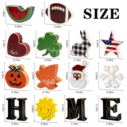 Interchangeable Home Table Signs with 11Pcs Seasonal Icons, Wooden "HOME" Letter Signs Interchangeable Holiday Decorative Table Shelf Centerpiece for Holiday Room Decoration