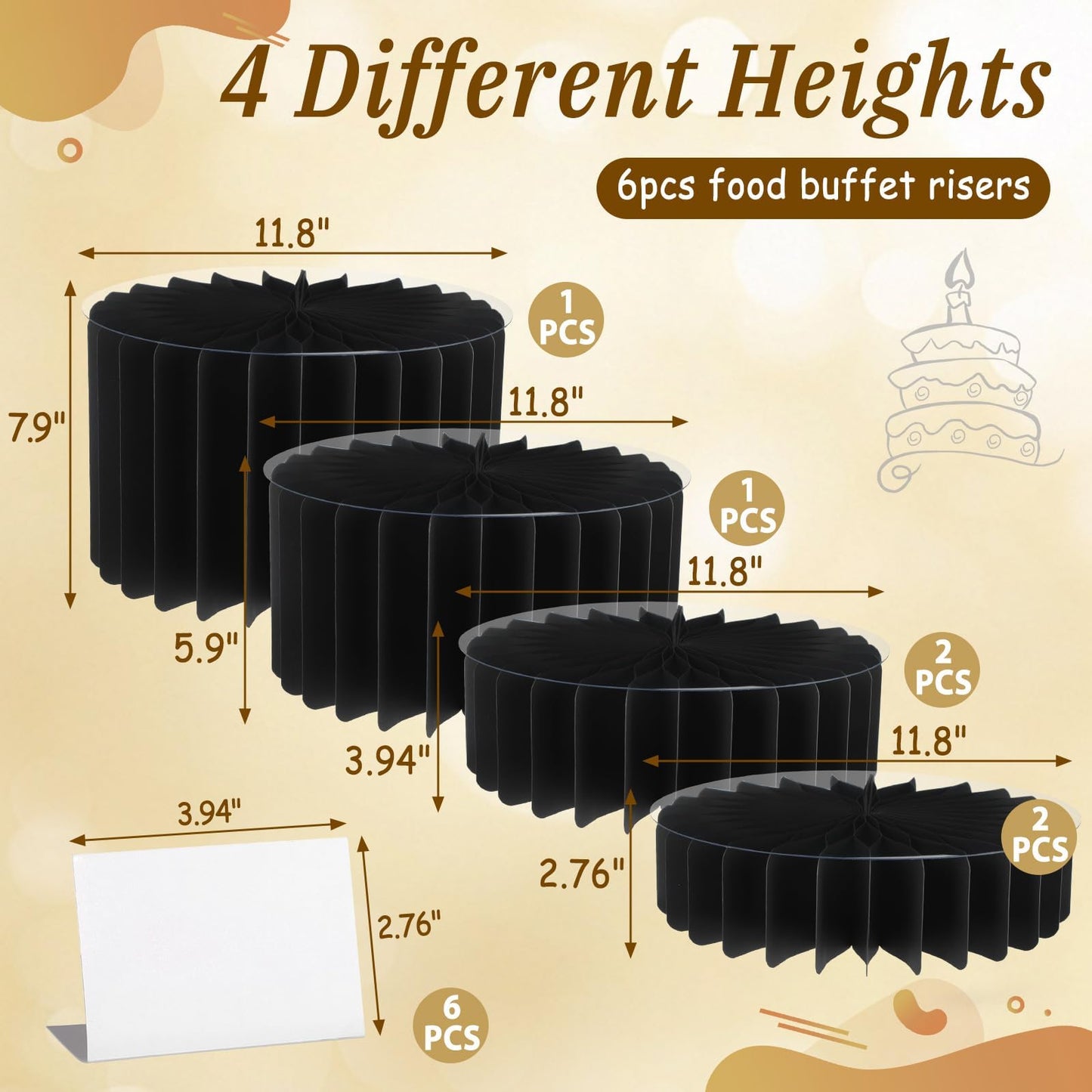 Youjoitim 6Pcs Buffet Risers, Food Risers for Table, Foldable Cake Display Stands, Tall Cardboard Cupcakes Stand for Show Catering Desserts Jewelry Wedding Birthday Party Decoration (Black)