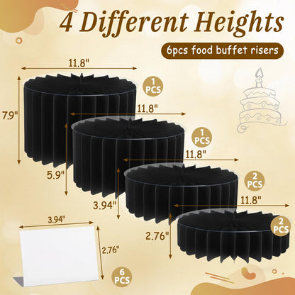 Youjoitim 6Pcs Buffet Risers, Food Risers for Table, Foldable Cake Display Stands, Tall Cardboard Cupcakes Stand for Show Catering Desserts Jewelry Wedding Birthday Party Decoration (Black)