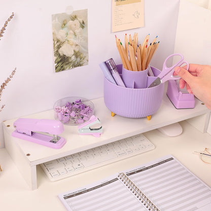 SKYDUE Purple Office Supplies Set, Purple Office Desk Accessories 10PCS, Pencil Holder for Desk, Stapler, Tape Dispenser, Scissors, Ruler, Binder/Paper Clips and 1000pcs Staples,Desk Supplies Set