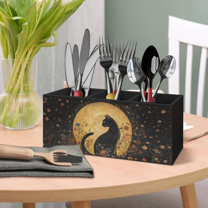 AQYIP Witchy Black Cat Pen Holder for Home Office Desk, Cat Lover Gifts, Witchy Moonlight Floral Black Cats Makeup Brush Toothbrush Holder Organizer for Bathroom Desk Accessories