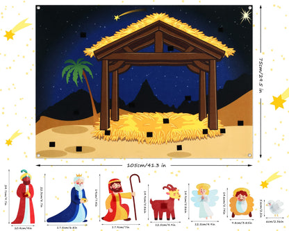 Yexiya Christmas Nativity Scene Felt Story Board Set for Toddlers Children, 3.4 Feet Nativity Crafts for Kids Preschool Sunday School Decorations Reusable Wall Hanging Gift for Boys Girls(Classic)