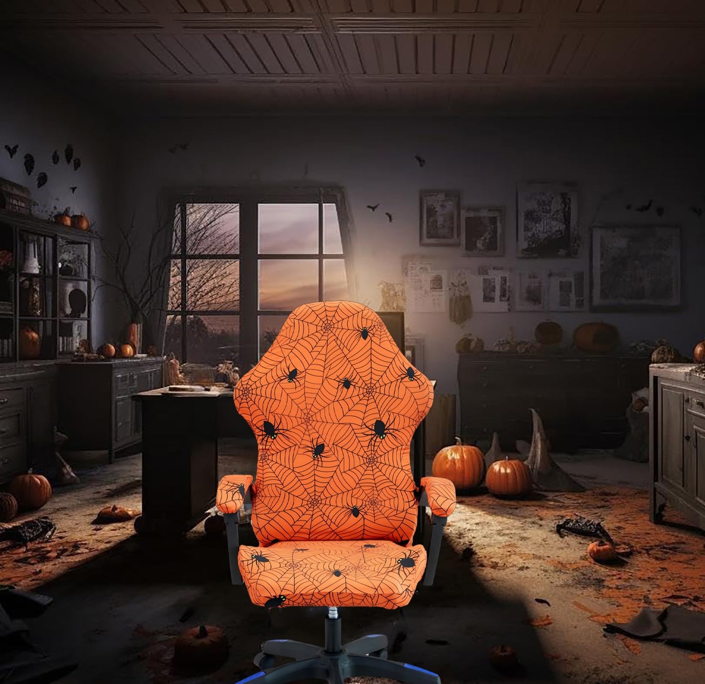ACOFRR Gaming Chair Covers Slipcovers, Stretch Removable Washable Computer Reclining Gaming Chair Protector Slipcovers with Armrest Cover (No Chairs) (Halloween-Spider Web01)