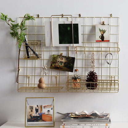 PEAUARL Metal Mesh Wall Grid Panel for Photo Display,Message Board,Size: 17.5" x 11.8",Pack of 2 (Gold)