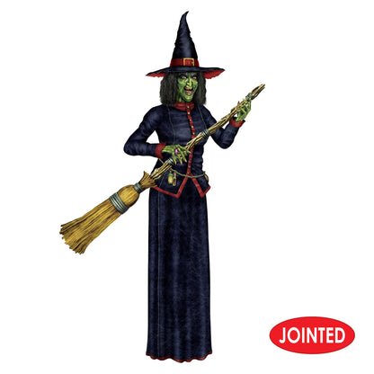 Beistle Jointed Witch Decorations – 2 Pack, Poseable Halloween Cutouts, Cardstock Paper Wall Decorations, Spooky Green Witches Holding Brooms for Haunted Houses, Parties, and Seasonal Displays, 6' 2"