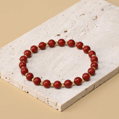 QOGIR Red Jasper - Zen Stone - 14K Gold Plated Beads Natural Gemstone Stretch Elastic Dainty Healing Beaded Bracelets Gifts 6mm