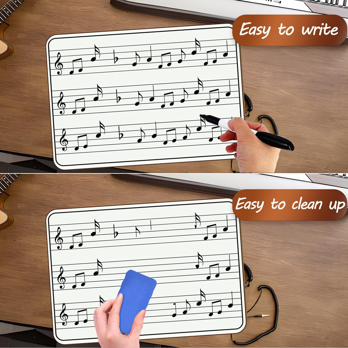 10 Pack Double Sided Music Staff Lapboards 9'' x 12'' - Mini Dry Erase Whiteboards with 3 Staves & Blank Back, Small Music Board for Students, Piano Teachers, Classroom Supplies & Gifts