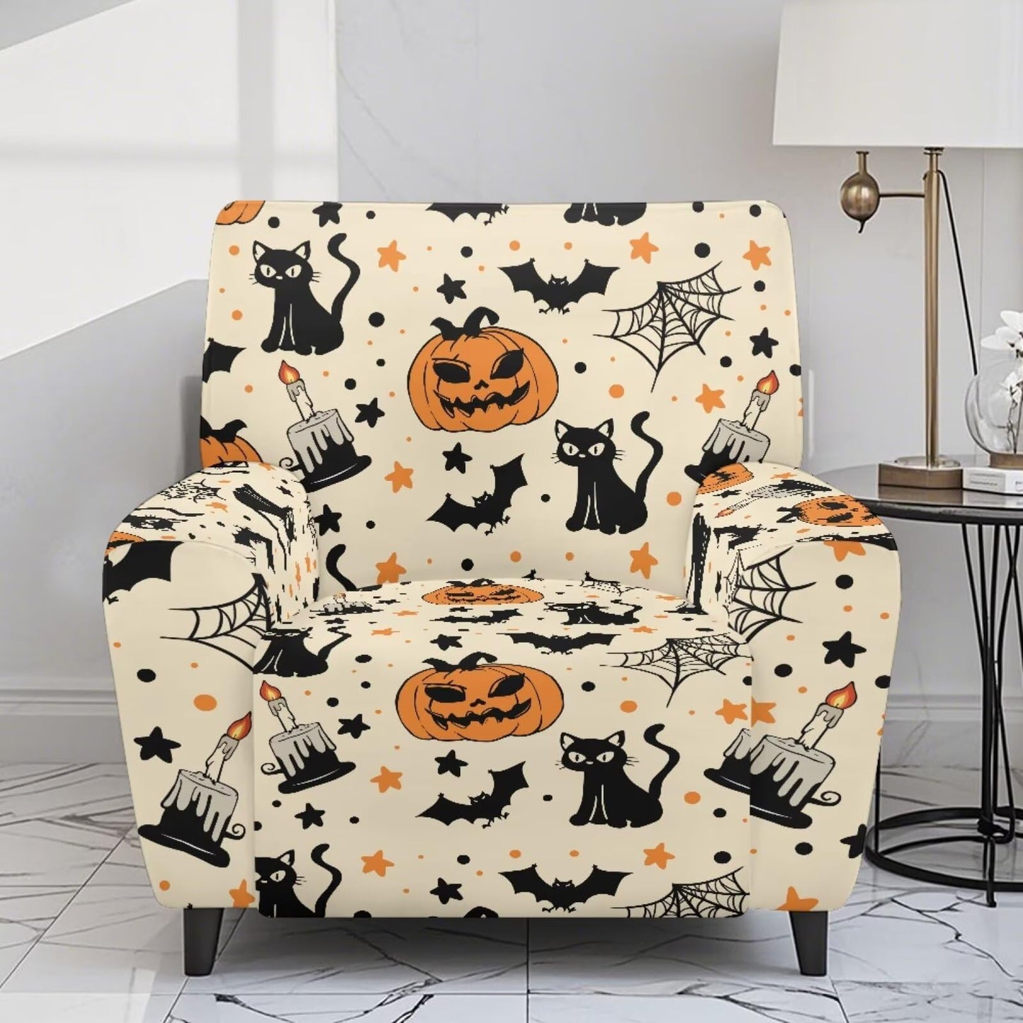 ASQVTIFE Pumpkin Recliner Covers That Stay in Place for Living Room Halloween Black Cat Electric Recliner Chair Covers Halloween Chair Cover for Recliner Halloween Decorations for Home Easy to Clean