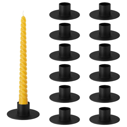 12pcs Iron Mini Taper Candle Holders for 1/2 Inch Candles, Small Metal Tapered Candlestick Stand Accessories for Chime Spell Church Altar Ritual Wedding Party Centerpiece Home Decor & Gift (Black)