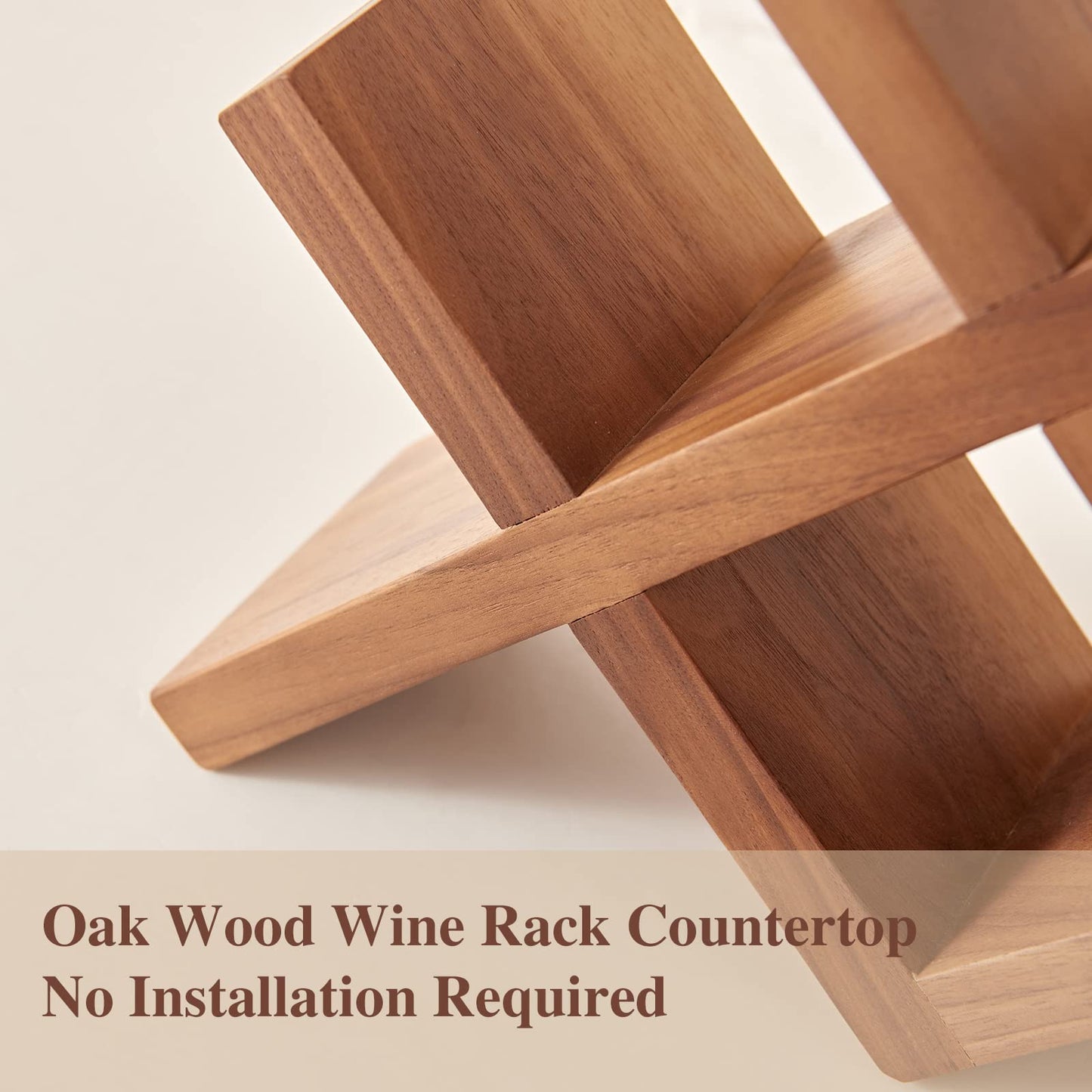 TREOAKWIS Wine Rack Countertop Oak Solid Wood Wine Organizer Rack 4 Bottles Holder for Wine, Drinks, Beer, Suit for Home, Bar, Kitchen,Cellar Basement (Walnut)