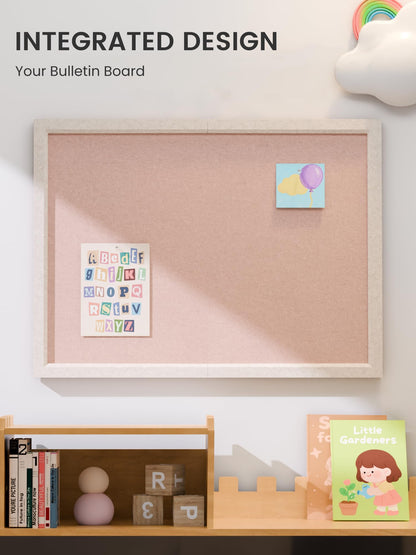 Fluxynara Foldable Cork Board Alternative, Felt Bulletin Board 23.6" x 17.5" Oatmeal Frame with 12 Adhesive Tabs, Pin Board for Home Office, Classroom, Entryway, Kitchen Wall Decor—Pink