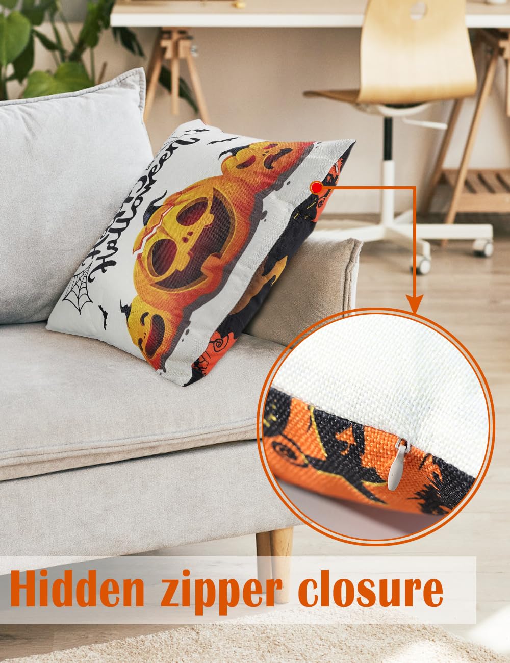 Halloween Decorations Set Of 4 Double-Sided Print Pillow Covers 18" x 18", with 8 Cute Halloween Decor Patterns, Elegant Invisible Zipper, Soft Linen Throw Pillow Covers for Outdoor & Indoor Use
