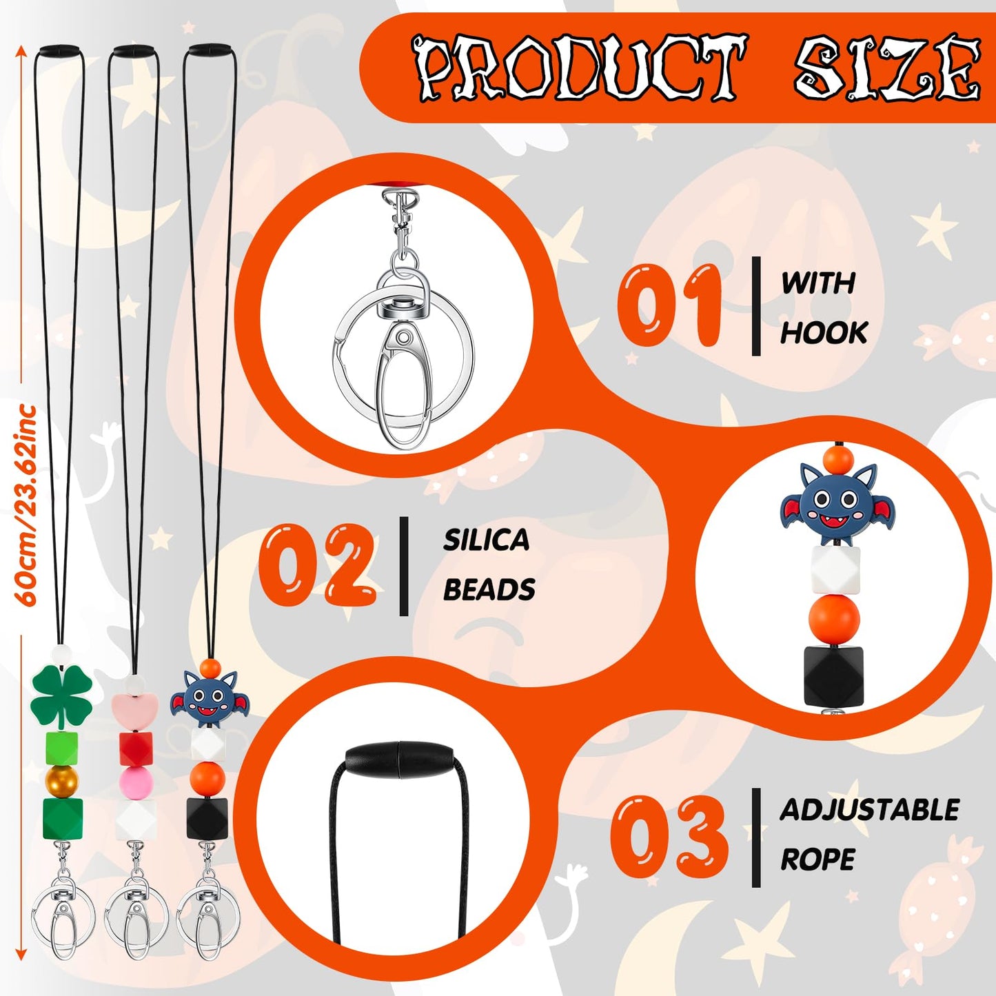 Engrowtic 6 Pcs Easter Lanyards for ID Badges 23.6 Inch Silicone Holiday Beaded Teacher Lanyards with Swivel Hook Chicks Keychain Holders for Women Nurses Office Gifts
