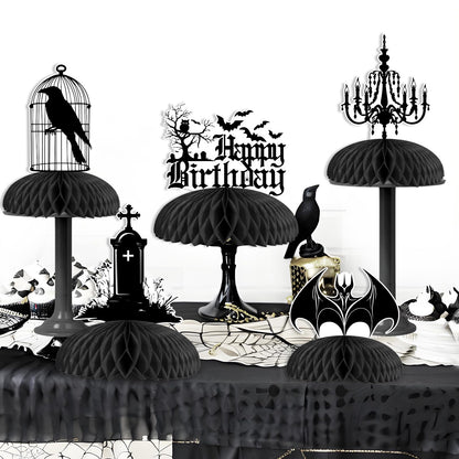 Cheereveal 8Pcs Black Gothic Birthday Honeycomb Centerpieces, Goth Table Decorations, Death to My 20s 30s Decorations, Halloween Gothic Funeral Bat Theme 20th 30th 40th Birthday Party Supplies