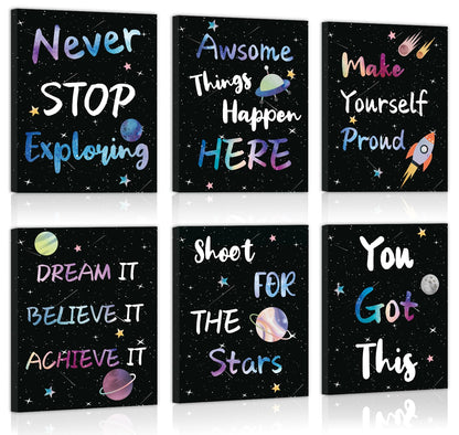 CHDITB Outer Space Framed Canvas Wall Art, Universe Theme Artwork, Inspirational Quote Wall Decor, Stellar Sky Poster, Galaxy Universe Art Prints For Kids Room, Boy Bedroom Classroom Decor(8X10 Inch)