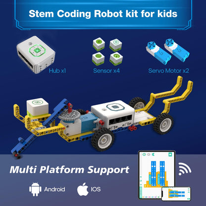 ICreateRobot 12 in 1 Coding Robot Kit ICBricks for Kids 6+, 240+ Piece Educational AI STEM Remote Building Learn to Code with Hub,Motor,Sensor,APP Control for Girls Boys Gift