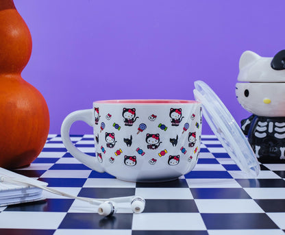 Silver Buffalo Sanrio Hello Kitty Black Cat Ceramic Soup Mug with Vented Lid For Ice Cream, Cereal, Beverages | Holds 24 Ounces