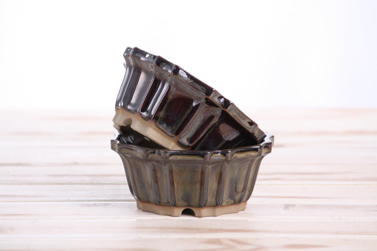 Willow Bonsai Ceramics Flower Design Bonsai Pot 4.5 Inch – Elegant Ceramic Bonsai & Succulent Planter, High‑Fired Frost‑Proof Stoneware with Drainage & Wiring Holes, Handmade in USA (Dark Honey)