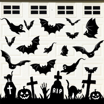 32Pcs Halloween Garage Magnets Door Decorations Happy Halloween Tombstone Cross Pumpkins Black Cat Bat Ghost Magnetic Refrigerator Stickers Large Decals for Halloweens Holiday Outdoor Car Party Decor