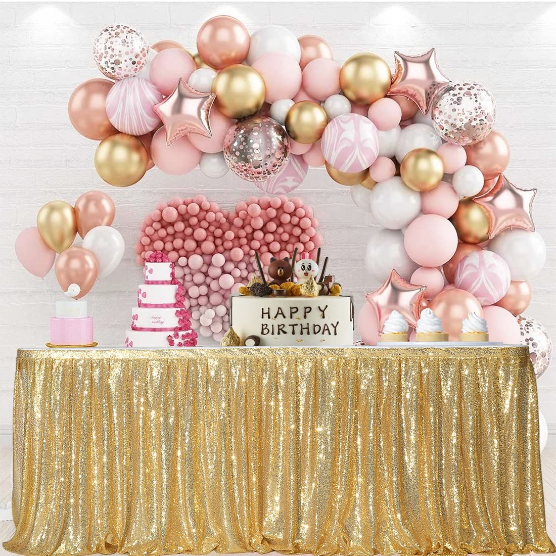PartyDelight Sequin Table Skirt 9ft Gold for Round/Rectangle/SquareTables for Birthday Party Wedding Christmas