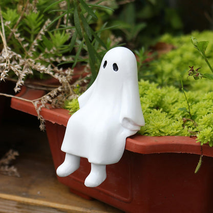 Halloween Resin Sitting Ghost Figurine Garden Sculpture Decor for Outdoor Patio, Balcony Planter, Home Bookshelf