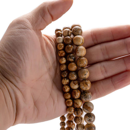 BEADIA Natural Brown Picture Jasper Stone Round Loose Semi Gemstone Beads for Jewelry Making 6MM 61PCS
