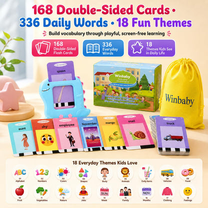 Winbaby Talking Flash Cards for Toddlers 1-5 Years – Montessori Educational Early Learning & Sensory Speech Therapy Toy with 336 Sight Words for Preschool Boys & Girls