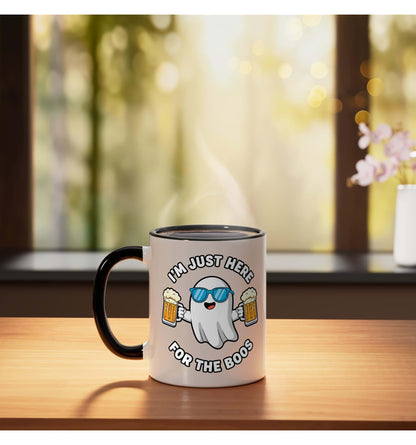 Halloween I'm Just Here The Boos Ghost Beer Funny Design Ceramic Mug, Black/White