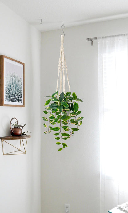 Briful Artificial Hanging Plant Indoor, Macrame Plant Hanger with Fake Pothos Plant in White Pot, Faux Hanging Plant for Home Ceiling Farmhouse Kitchen Decor