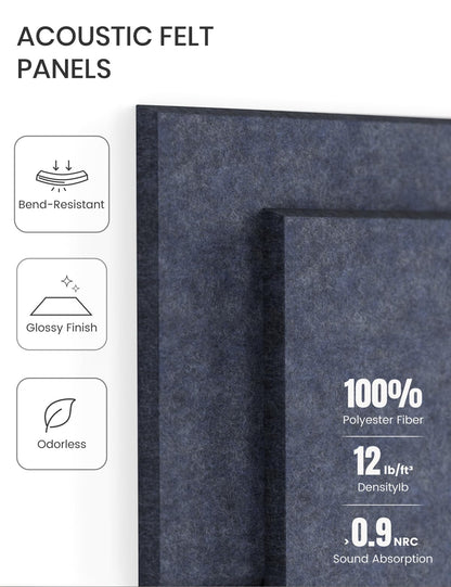 Large Felt Bulletin Board 36"x24", 6-Pack 4-Compartment Wall Organizer, Cork Board Alternative with 60 Removable Adhesive Tabs, Modular Felt Panels for Home Office, Classroom and Study- Navy Blue