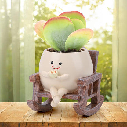 KIUGCO Smily Face Planter Pots for Indoor Plants, Cute Resin Flower Head Planters, Rocking Chair Succulent Flower Pots with Drainage Hole, Gift IdeaI for Birthday