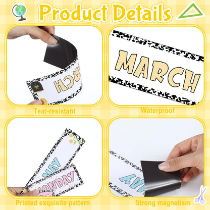 Ireer 54 Pcs Composition Calendar Magnets for Classroom Pastel Magnetic Fridge Calendar Months Days of The Week Number Magnets Date Indicators for Home Classroom Whiteboard Refrigerator Supplies