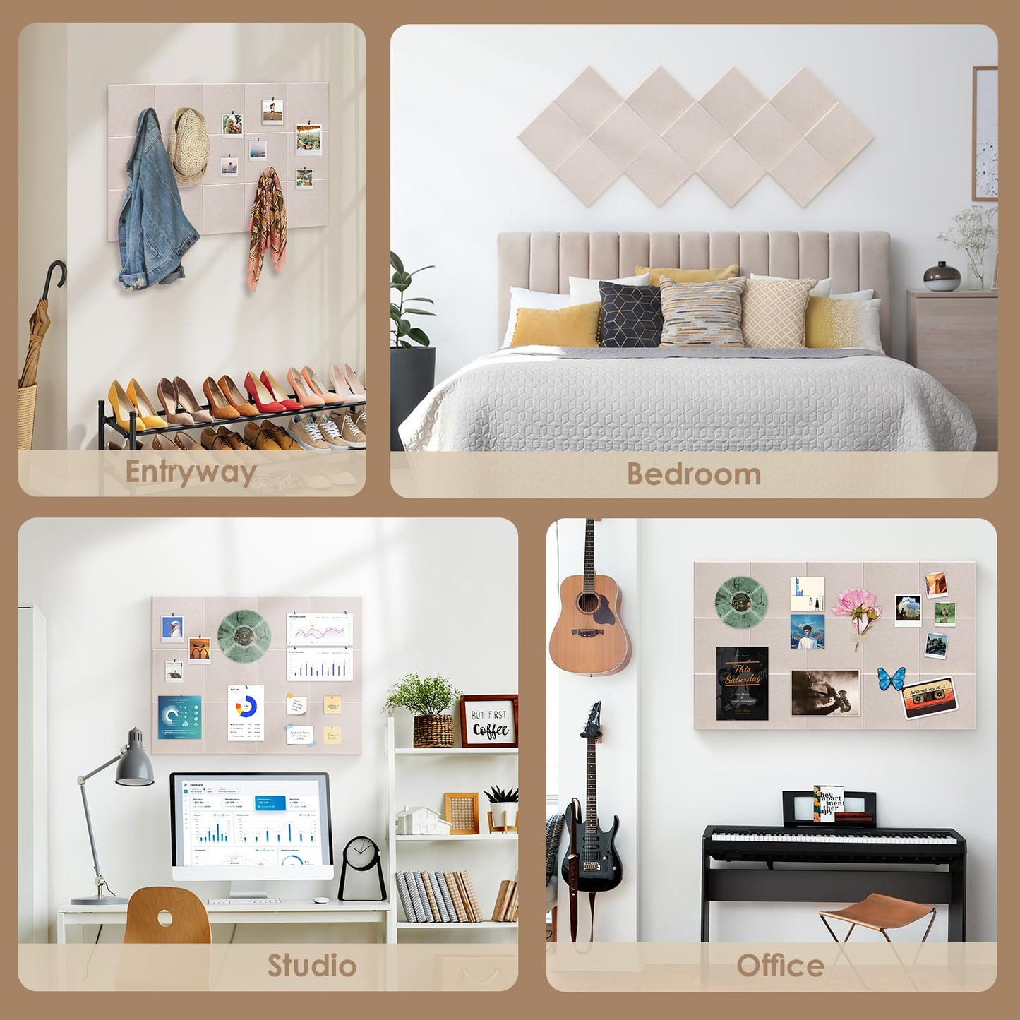 Bulletin Board 47" X 24" Cork Boards for Wall Alternative 8 Pack Oatmeal Non-Stripe Felt Bulletin Board 48 Safe Adhesive 35 Push Pins for Office School Home Room Decor
