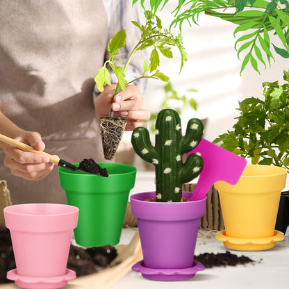 LOYIM 36 Packs Cupcake Plant Nursery Pots with Humidity Dome Small Flower Pots Plastic Planting Containers Cups with Saucers and Shovel for Indoor Outdoor Plant Succulent Display(Colorful)