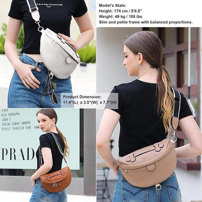 Eslcorri Crossbody Bags for Women - Fashion Sling Purse Shoulder Bag Fanny Pack Leather Casual Chest Bum Bag with Adjustable Wide Strap for Workout Traveling Running Shopping - off white