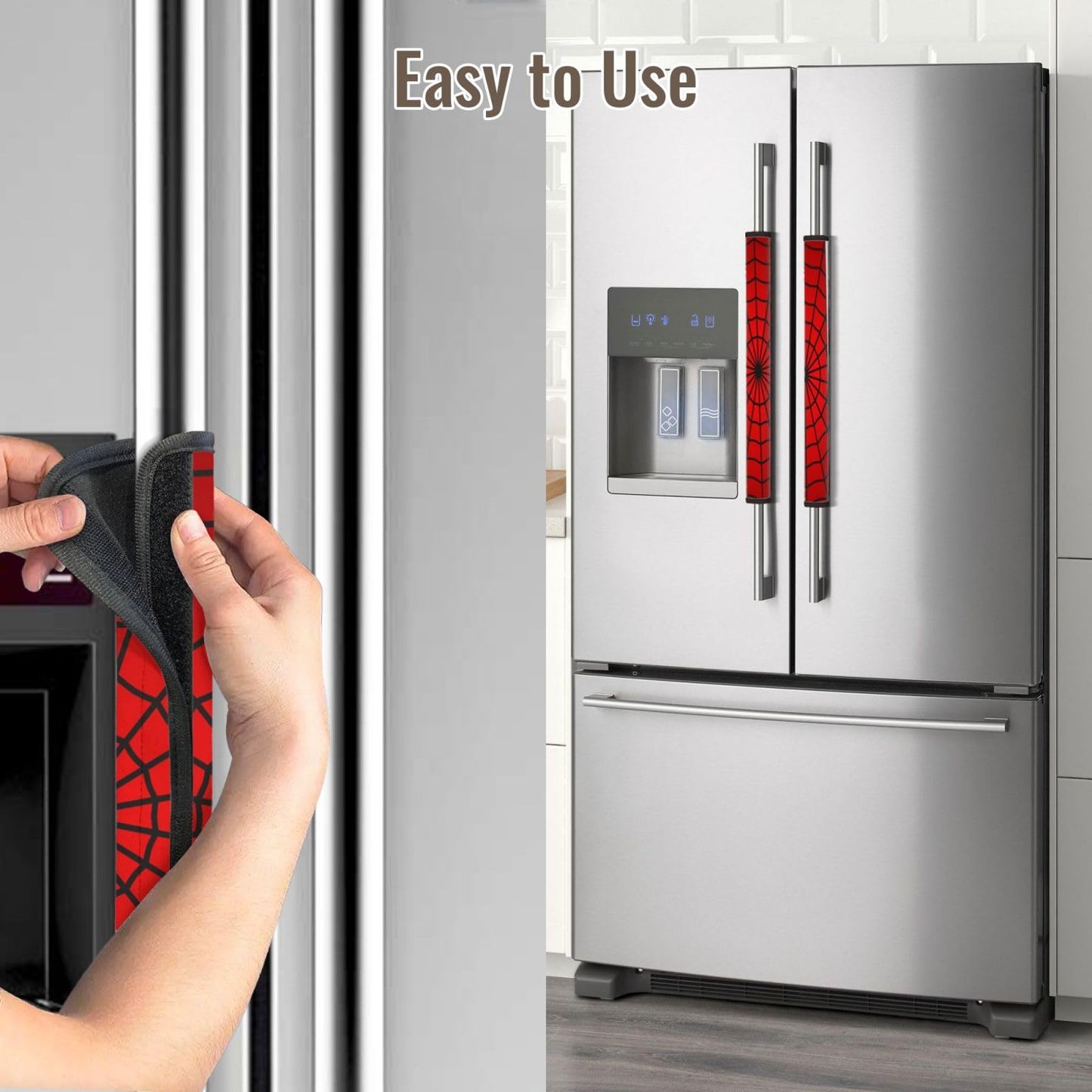 Cotsena Red Spider Web Refrigerator Door Handle Covers Set of 2 Washable Kitchen Appliance Handle Covers Protector for Fridge Microwave Stove Oven Dishwasher
