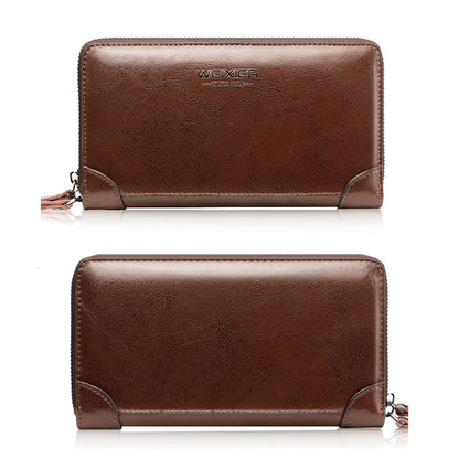 Large Wallet Clutch Long Leather Cellphone Purse Business Hand Cluth Bag Cell Phone Holster Creit Card Holder Card Lots Case Travel Wallet Gift for Men Women Father Husband Boyfriend (Double-Brown)