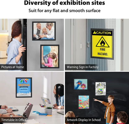 8.5" x 11" Magnetic Self-Adhesive Display Frame, Double Sided Window Magnetic Sign Holder with Clear PVC and Strong Magnetic for Office/Home/Store/Door/Glass/Wall Display Frame (Black, 2Pack)