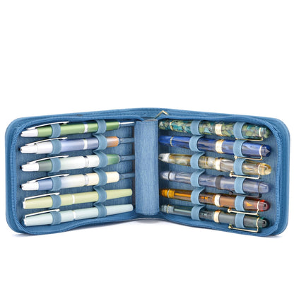 Lanxivi 12 Fountain Pen Case, Rollerball Pen Case Blue Color, Waterproof Canvas Pen Display Holder Organizer Bag