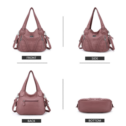Purses and Handbags Women Fashion Tote Bag Shoulder Bags Top Handle Satchel Purses Washed Synthetic Leather Handbag… 1-1#d.pink 13.8 * 4.7 * 11.8 inches