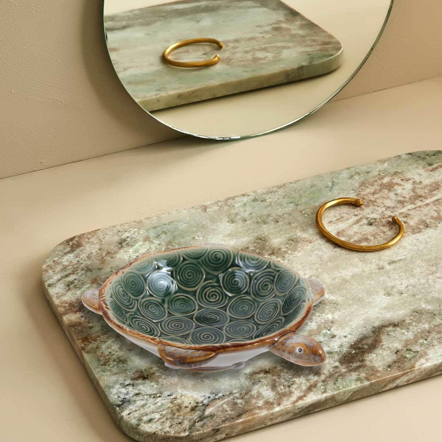 PACKOVE Ceramic Turtle Jewelry Plate Tray Organizer 6.69X5.11X1.57In for Rings Earrings Necklaces Bracelets Decorative Trinket Dish Desktop Storage