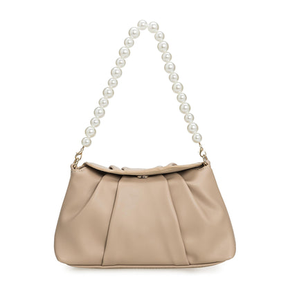 IXEBELLA PU Clutch Handbag for Women Evening Bag Formal Dressy Purse with Pearl Strap (Taupe)