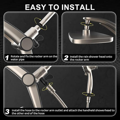 Rain Shower Head with filtered Handheld High Pressure rainfall Shower Heads with Handheld Spray Combo Adjustable one-piece stand daul shower head Built-in Magnetic Docking and Power Jets-brush nickel