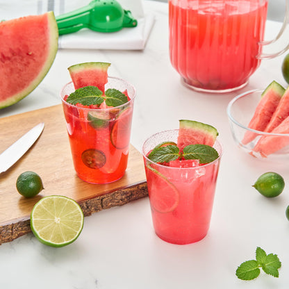 Restaurantware Glitter Cups 10 oz Pack of 20 Pink Glitter Plastic Cups Fancy Drink Tumblers Disposable, Durable Plastic Glasses Cold Food-Friendly Tumblers for Cocktails Punch at Parties