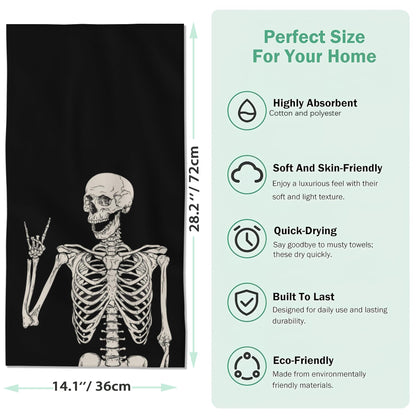 Snowmolle Hand Towels for Bathroom Set of 2,Rock and Roll Skeleton Bath Towels Art Decorative Soft Bathroom Towels for Kitchen Guest Gym Spa 14x28in