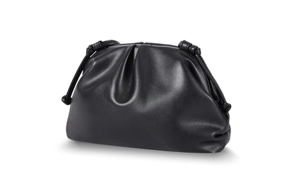 BRYCTSISEN Elegant Vegan Leather Clutch Bag for Women Dressy Pleated Cloud Dumpling Purse Super Soft PU Evening Handbag (Black, Small)