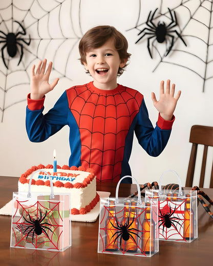 Liobelon 24 Pieces Spider Party Favor Gift Bags Spider Clear PVC Gift Bags with Handles 8 x 8 x 3.2inches Transparent Treat Snack Bag for Birthday Insect Theme Gothic Style Party