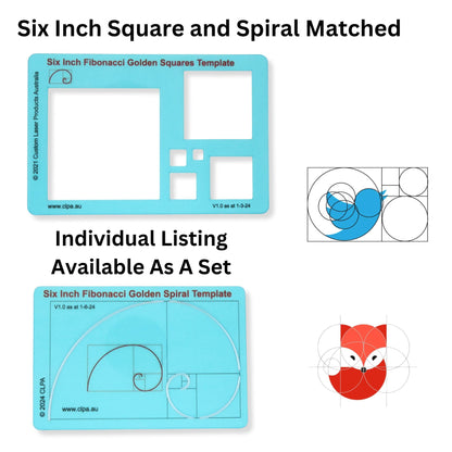 CLPA 6" Square Stencil Template — Golden Ratio Tool for Drawing | Fibonacci Template | Geometric Stencil for Art, Drafting and Quilting | Clear PETG | Made in Australia